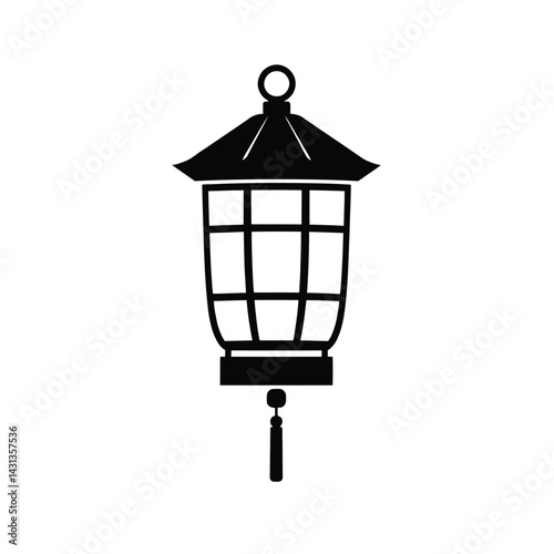 Vector graphic of a traditional asian lantern for decoration and cultural designs in black and white style