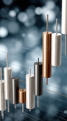 Obraz na płótnie High-quality stock market chart displaying white candlestick patterns over a blurred blue and grey abstract background for trading analysis w salonie