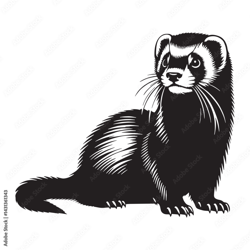 Obraz premium Iconic flat ferret silhouette illustration ideal for print-ready assets – ferret silhouette – ferret vector – ferret illustration – silhouette of ferret – ferret icon