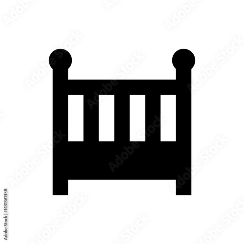Illustration of a simple black bed frame with headboard and footboard on a white background design view