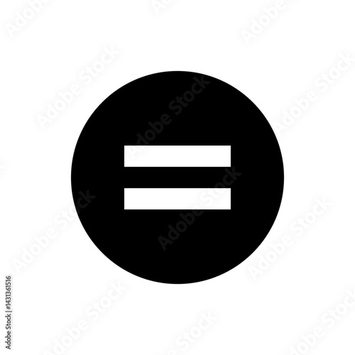 Black circle with two horizontal white bars centered inside creating a simple graphic representation image