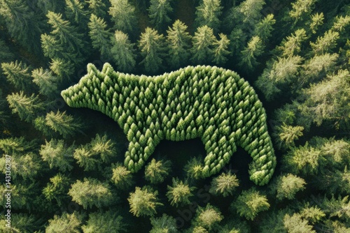 Obraz na płótnie Unique Animal Shape Created by Treetops Viewed From Above, Showcasing an Abstract Connection to Wildlife in a Dense Forest Area Generative AI w salonie