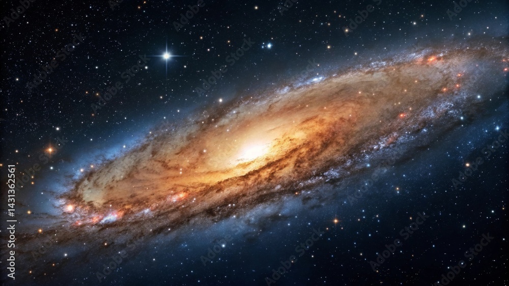 Fototapeta premium High definition space scene depicting textured nebulae across the galactic plane Cosmic view of a galaxy filled with stars and nebulae in dark space.