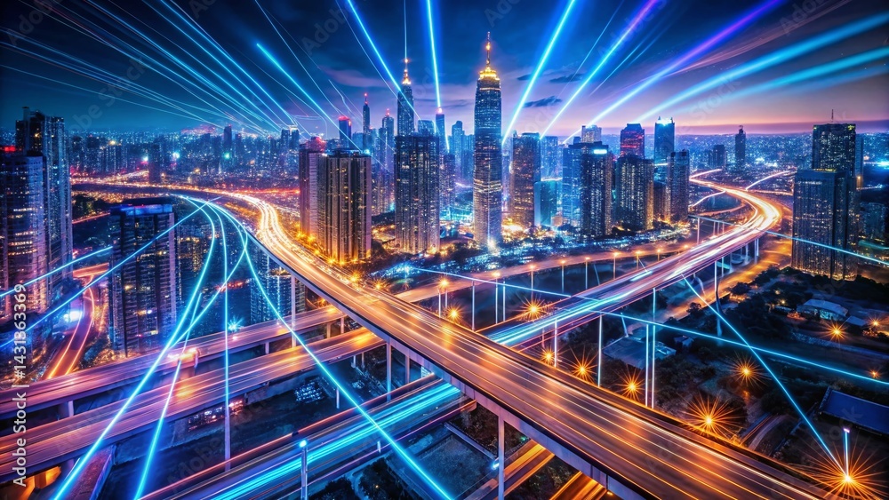 Obraz premium Abstract Neon Glowing Lines: Digital Technology Network Background