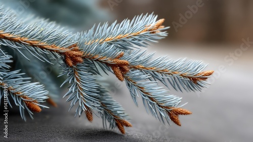 Obraz na płótnie Close-up view of blue spruce branches showcasing vibrant foliage under natural light in a tranquil outdoor environment w salonie
