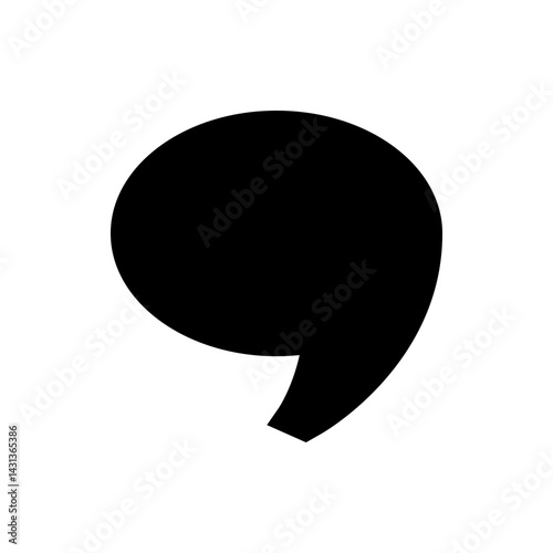 Illustration of a simple black comma shape with a curved head and a short tail on a white background
