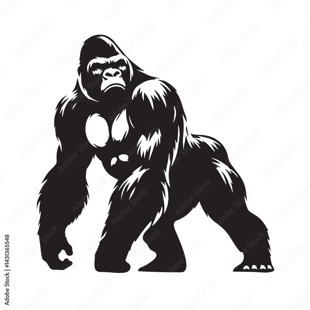 Fototapeta premium Gorilla vector art in silhouette format created for stock visual needs – gorilla silhouette – gorilla vector – gorilla illustration – silhouette of gorilla – gorilla icon