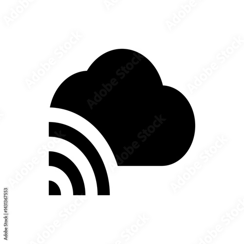 Black cloud icon with wifi signal emanating from below indicating cloud connectivity and network access