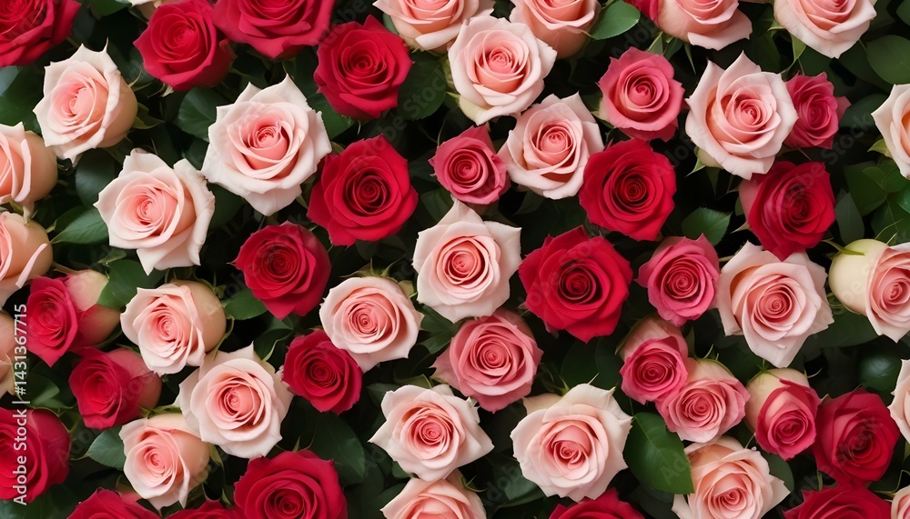 A beautiful display of vibrant red and pink roses in full bloom, perfect for any occasion. A beautiful display of vibrant red and pink roses in full bloom, perfect for any occasion.