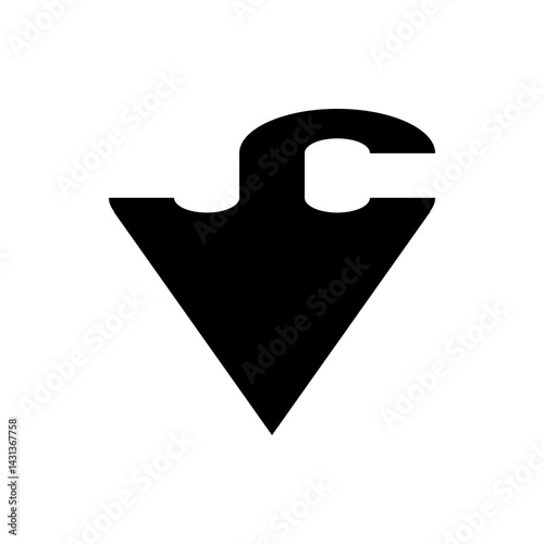 Isolated black umbrella with hook handle and triangular canopy on a white background simple vector design