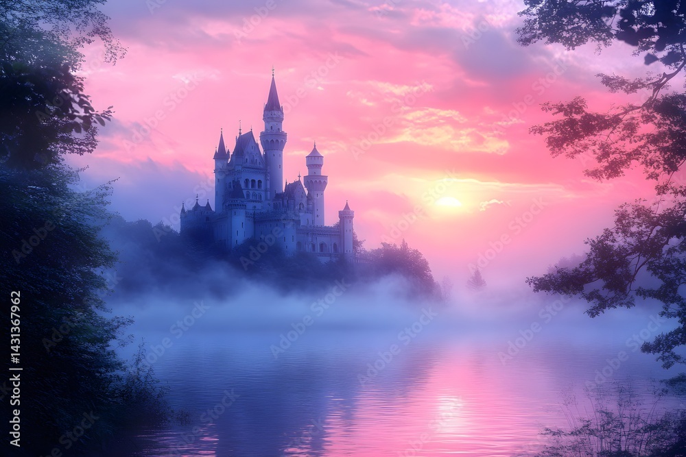 Fototapeta premium Pastel dawn over historic castle