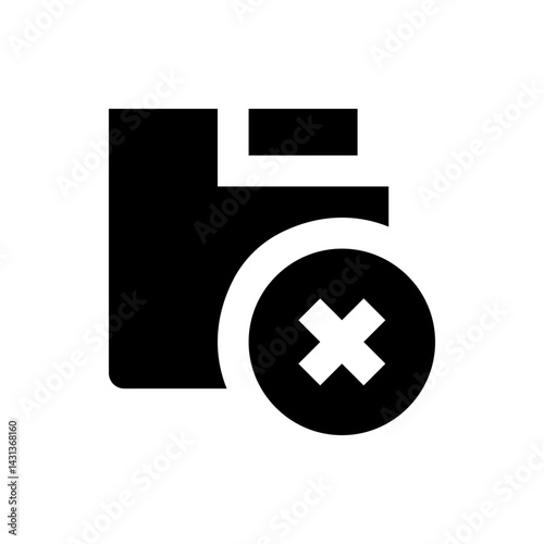 Black folder icon with a white x inside a circle indicating deletion or removal of the document file