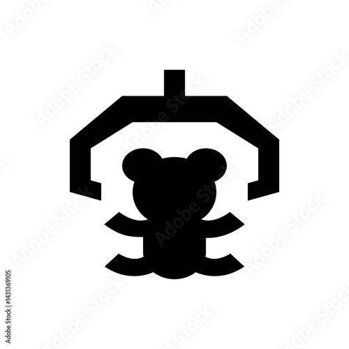 Silhouette of a teddy bear being grabbed by a claw machine, isolated on a white background, simple design