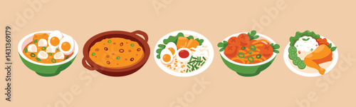 A colorful and appetizing arrangement showcasing an array of culinary dishes. From hearty stews to vibrant platters, a gastronomic delight is on display.