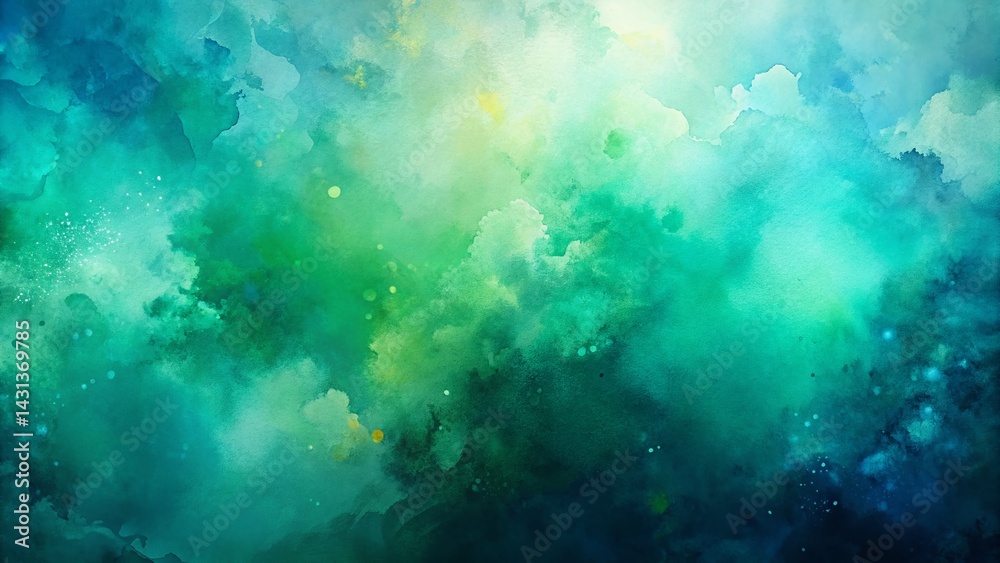 Abstract Teal Blue Green Watercolor Background - Copy Space Right