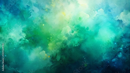 Obraz na płótnie Abstract Teal Blue Green Watercolor Background - Copy Space Right w salonie