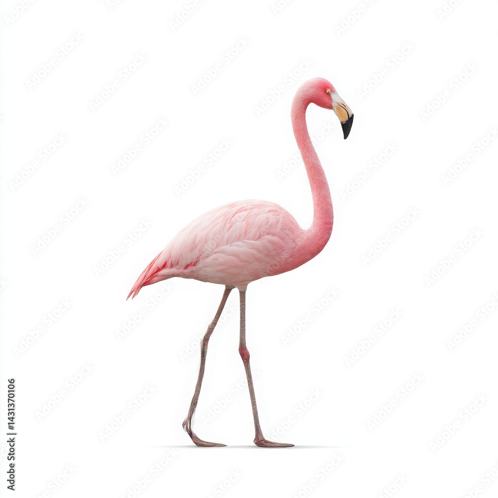 Fototapeta premium Pink flamingo standing tall isolated on white background