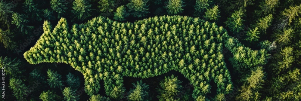 Treetops Form Animal Shape in Lush Forest, Showcasing Natures Creativity and Connection With Wildlife Generative AI