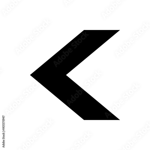 Black chevron pointing left on a white background offering a simple directional arrow for visual guidance