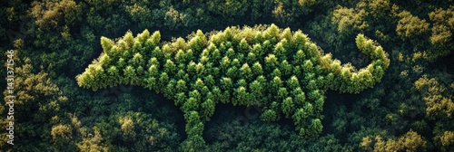 Obraz na płótnie Unique Animal Shape Created by Treetops Viewed From Above Highlights Natures Connection With Wildlife and Forest Generative AI w salonie
