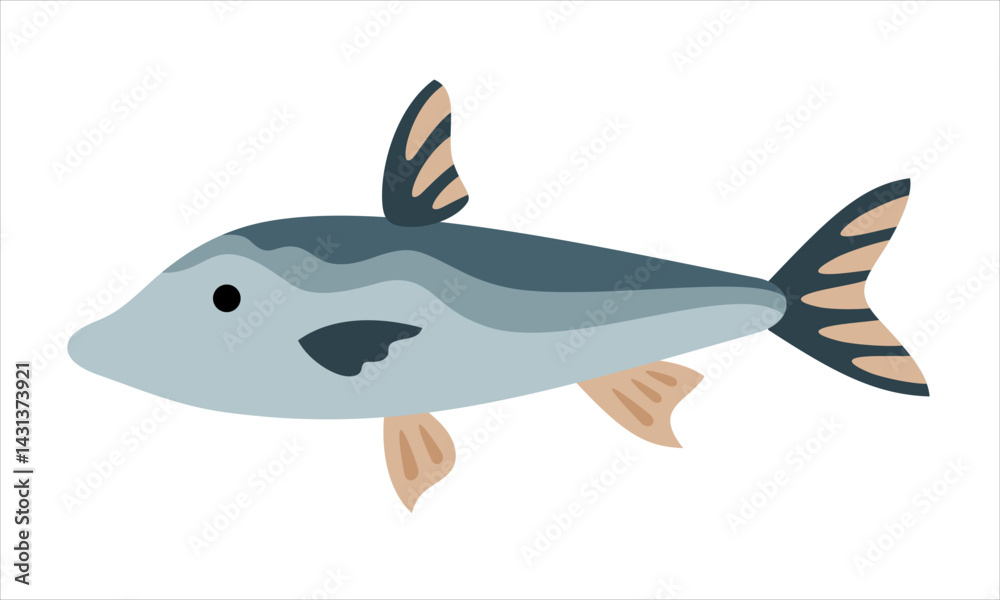 Fototapeta premium Boho fish clipart, cartoon sea character. Ocean animal hand drawn vector illustration in flat style