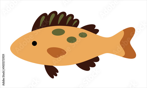 Boho fish clipart, cartoon sea character. Ocean animal hand drawn vector illustration in flat style