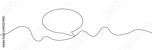 Vector Continuous Line Circle Speech Bubble, Black Line Isolated on White Background, Hand Drawn Illustration Blank Frame Template Single Line Drawing