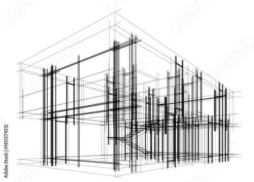 architectural drawing of a house  vector 3d illustration