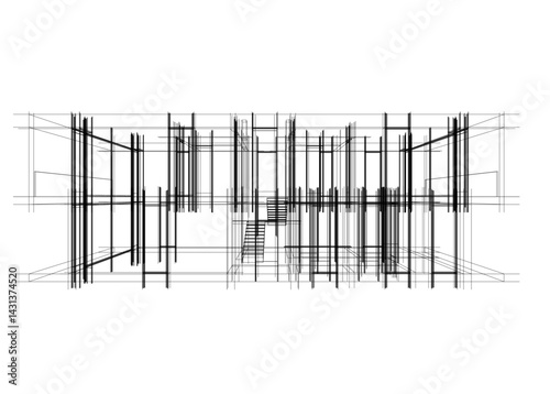 architectural drawing of a house  vector 3d illustration