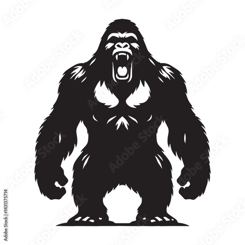 Angry roaring gorilla silhouette vector made for bold illustration work – roaring gorilla silhouette – roaring gorilla vector – roaring gorilla illustration – silhouette of roaring gorilla