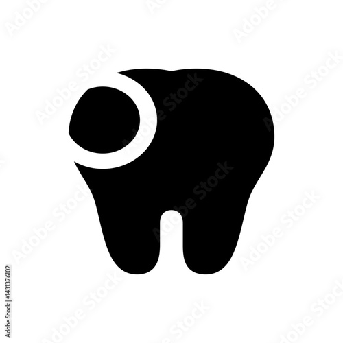 Illustration of a tooth with a partial circle around it depicting dental work or a cavity filling process