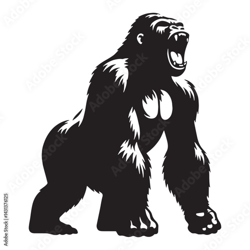 Striking roaring gorilla vector silhouette with iconic shape for branding – roaring gorilla silhouette – roaring gorilla vector – roaring gorilla illustration – silhouette of roaring gorilla