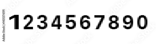Hologram break distort numbers on black background. Vector cartoon illustration. Numbers from 1 to 10 with the effect of glass, refraction. 