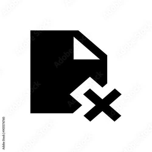 Black document icon with a folded corner and a large x mark indicating deletion or removal of the file