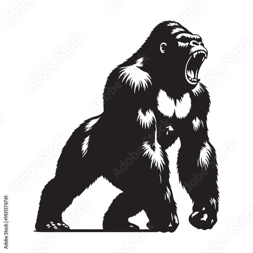 Raw expressive roaring gorilla silhouette vector for high-impact graphics – roaring gorilla silhouette – roaring gorilla vector – roaring gorilla illustration – silhouette of roaring gorilla 