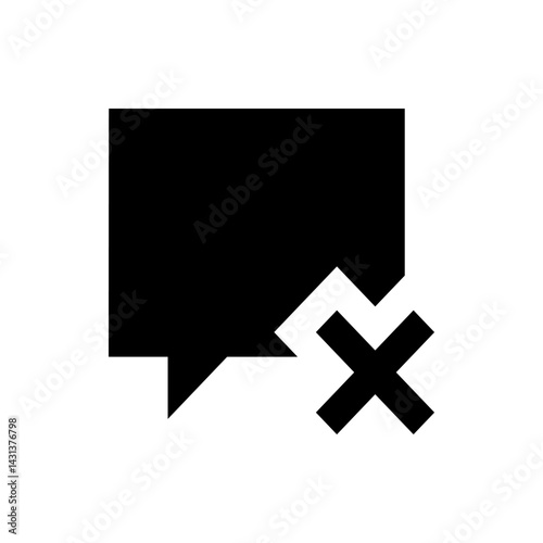 Black speech bubble with a sharp point and a large black x symbol in the bottom right corner area