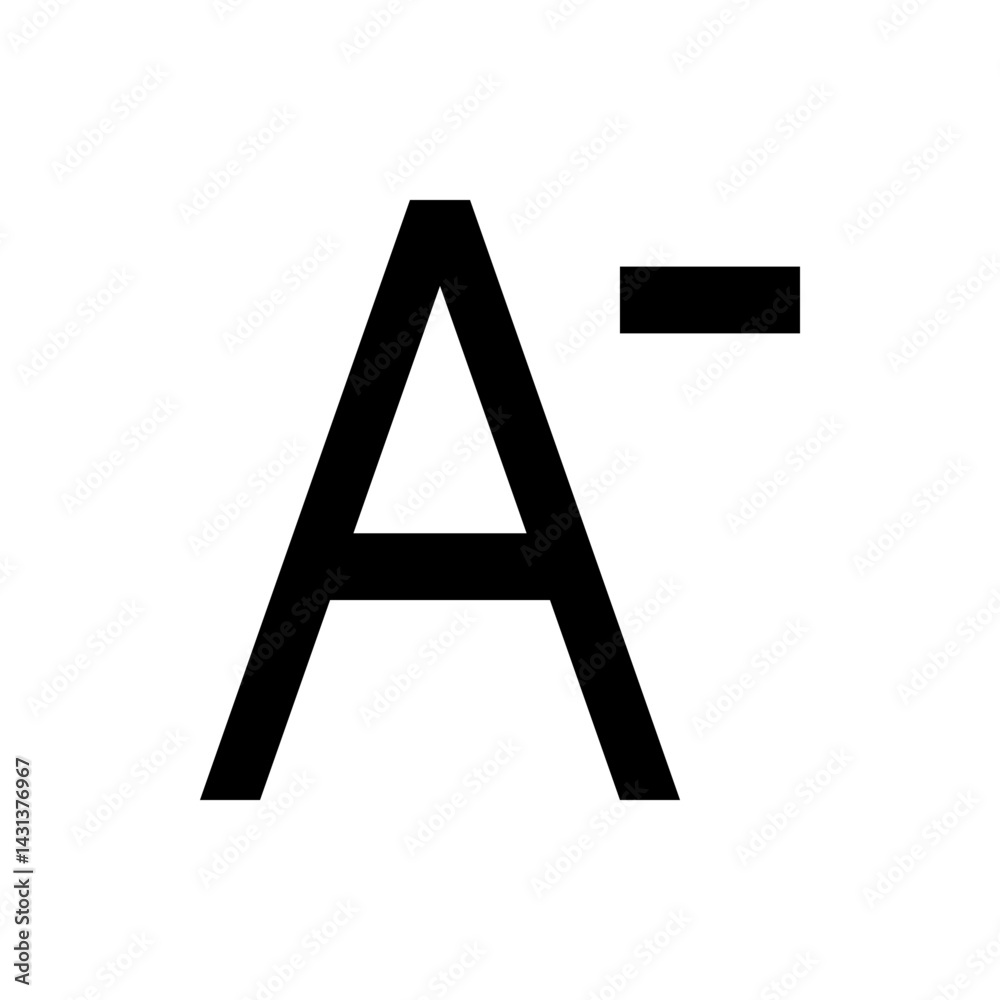 A bold black letter a with a minus sign symbol positioned to the right on a white background plain design