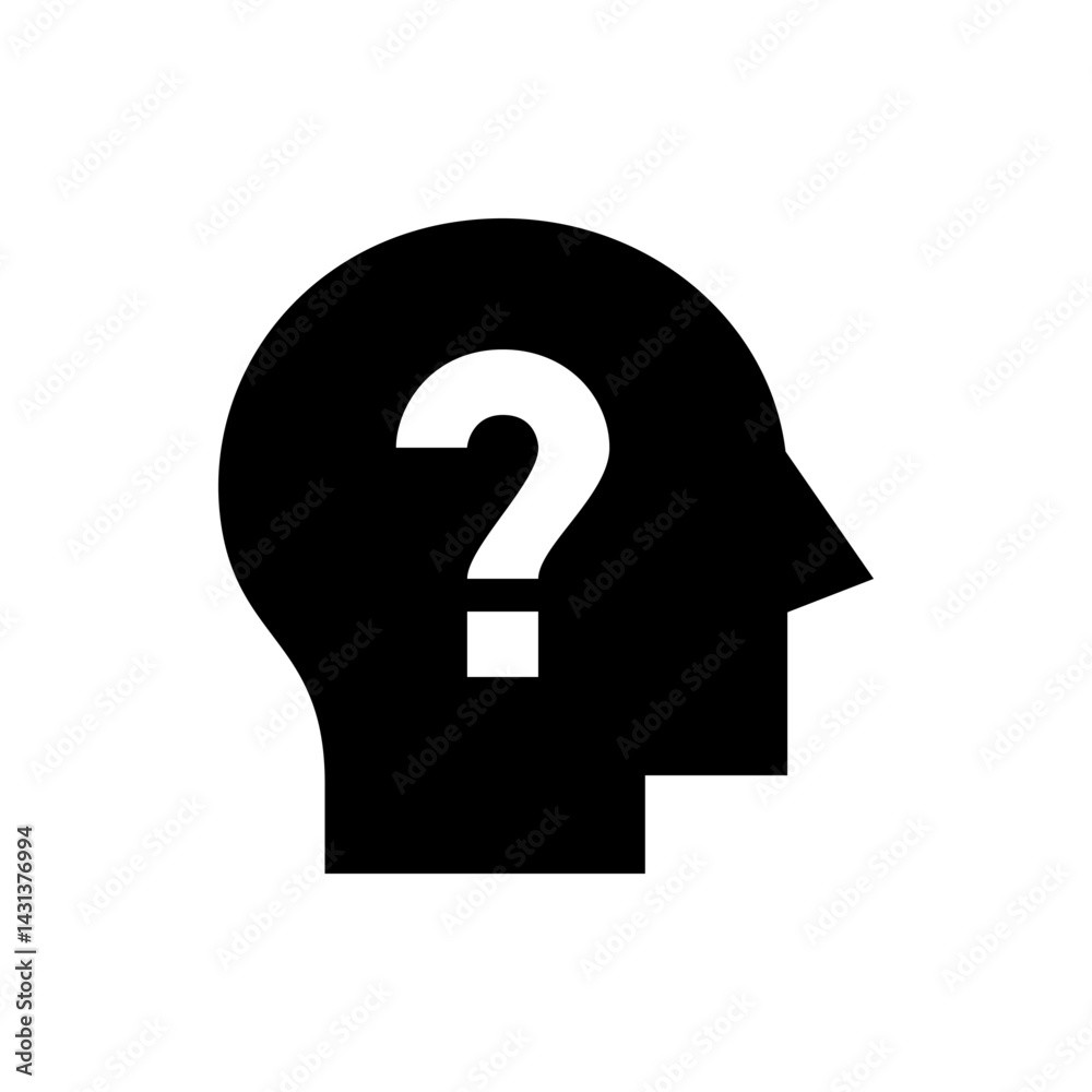 Silhouette of a head with a question mark inside representing confusion and thought process on a black background Silhouette of a head with a question mark inside representing confusion and thought process on a black background