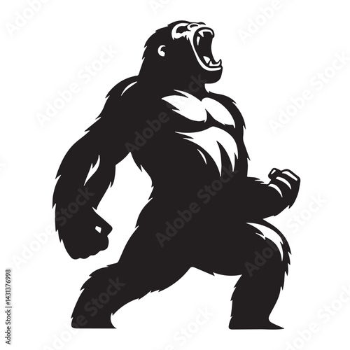 Compact roaring gorilla silhouette vector ideal for print and digital art – roaring gorilla silhouette – roaring gorilla vector – roaring gorilla illustration – silhouette of roaring gorilla