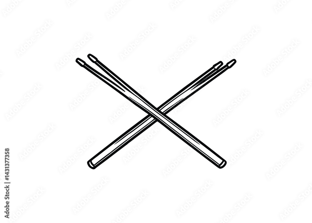 Silhouette of hickory drumsticks isolated on a white background Silhouette of hickory drumsticks isolated on a white background