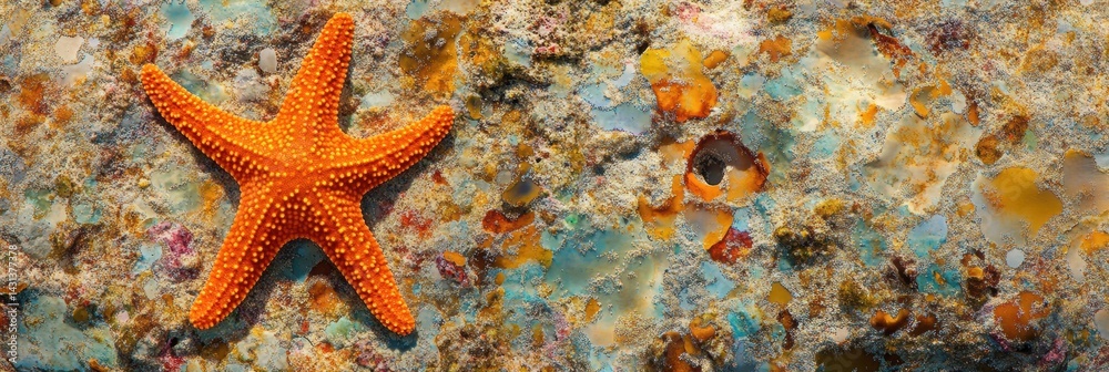 Bright Orange Starfish Rests on Sandy Ocean Floor, Showcasing Unique Textures and Colors in Underwater Habitat Generative AI