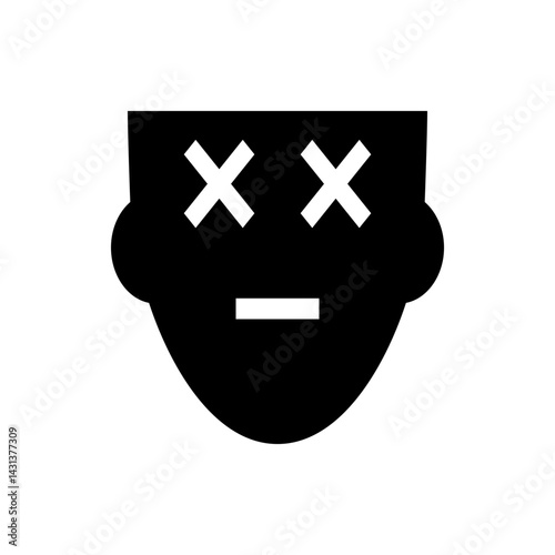 A black silhouette of a head with x marks for eyes and a dash for a mouth expressing death or defeat