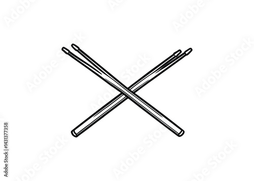 Silhouette of hickory drumsticks isolated on a white background
