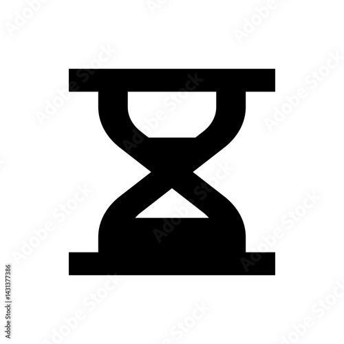 Illustration of a stylized hourglass with a black fill and a simple geometric design on a white background