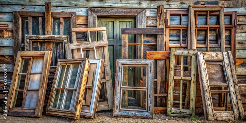 custom made wallpaper toronto digitalA Collection of Weathered Wooden Windows and Doors Lean Against a Rustic Wooden Wall