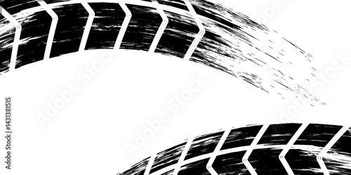 Tire tread marks, wheel textures, tire marks - car racing, motocross, drift, rally, off-road and others. Vector black isolated texture in grunge style with splashes.eps10