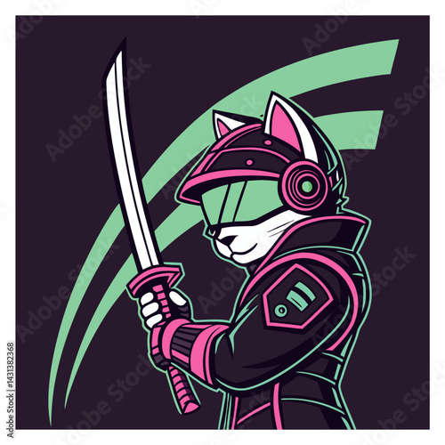 Cyber Ninja Cat – Futuristic Feline Assassin Vector design 