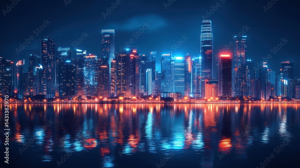 Neon Cityscape: A mesmerizing nightscape of a futuristic city reflecting on calm waters, illuminated by vibrant neon lights. Neon Cityscape: A mesmerizing nightscape of a futuristic city reflecting on calm waters, illuminated by vibrant neon lights.