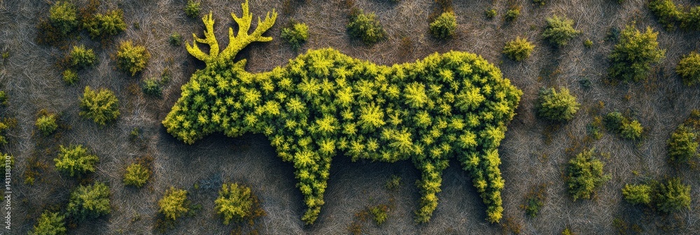 Animal Shape Created by Treetops Showcases Natures Artistry in Forested Landscape From Above Generative AI