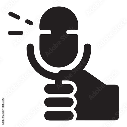 Hand Holding Microphone Vector Icon - Communication Open Mic